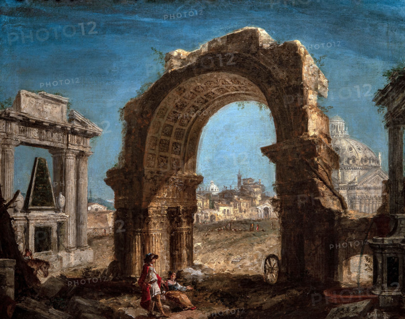 Michele Marieschi 1710-1744 "Capriccio for ruins" (first half of the 18th century, 53.5 x 88 cm oil on canvas.