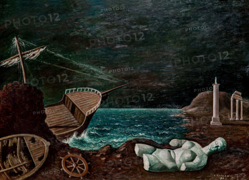 Arthur Nathan 1891-1867 "Shipwrecked Statue" 1930, 66 x 91.5 cm oil on canvas.