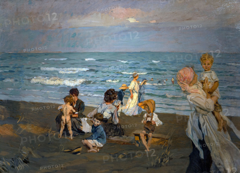 Ettore Tito 1859-1941 "Lido Beach" 1914, 62 x 66 cm oil on canvas.