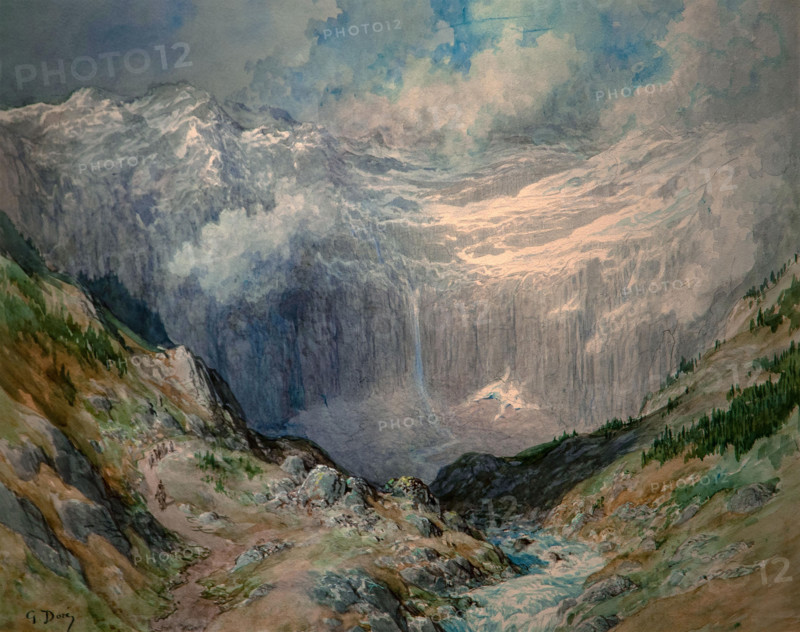 Paul Louis Gustave Doré 1832-1883 "Le Cirque de Gavarnie" 1882, 69.5 x 84 cm watercolor on paper.