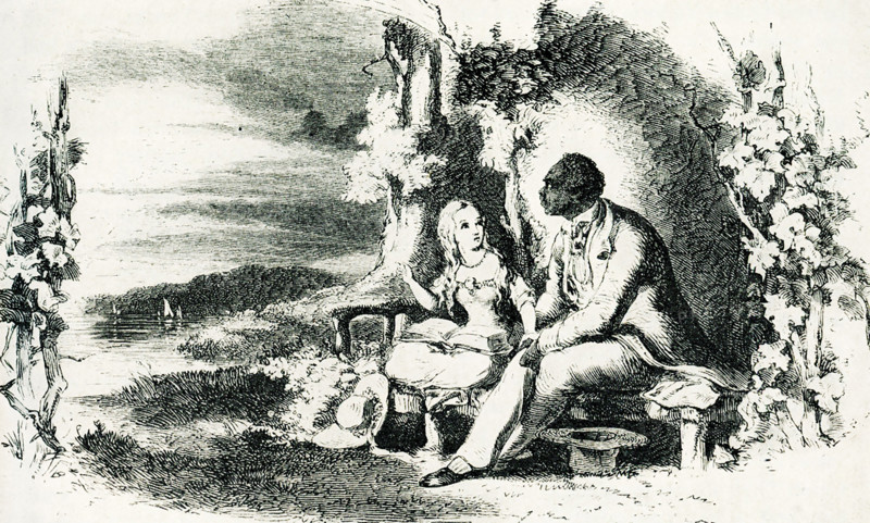 The 1903 caption reads: Uncle Tom and Eva.  from one of the first editions of ""Uncle Tom's Cabin,"" published in 1852. ""Uncle Tom's Cabin"" (with the subtitle of ""Life among the Lowly"")."" The author was Harriet Beecher Stoew. The novel was first published in 1852 and is credited as laying the groundwork for the Civil War. The tales in the novel revolve around Uncle Tom, a long-suffering black slave.