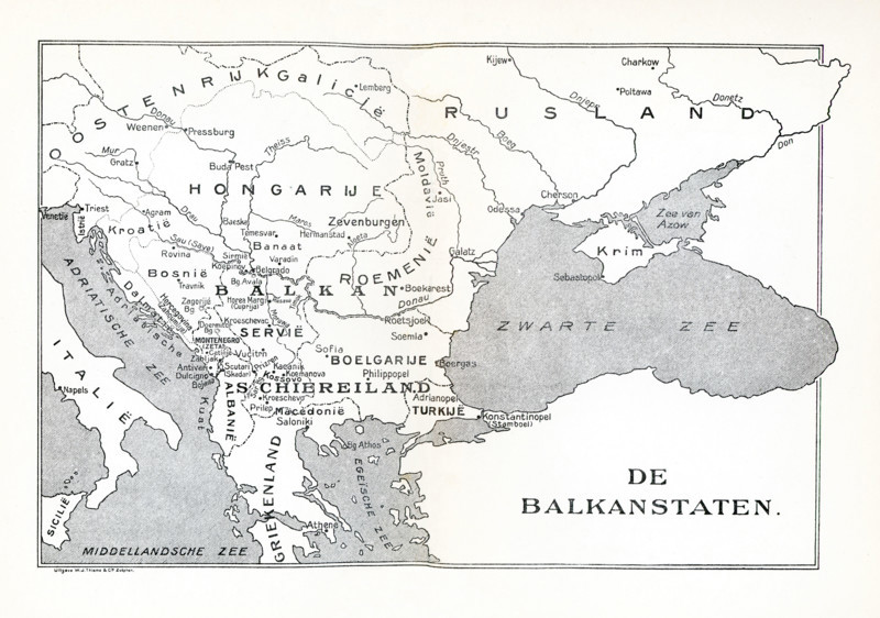 This map shows the Balkan States in 1921. The map appeared in a Danish book, thus the names of the sites are in Danish.