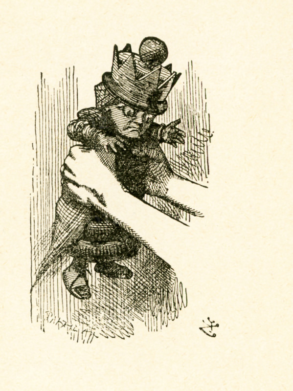 This illustration of Alice holding the Red Queen is from ""Through the Looking-Glass and What Alice Found There"" by Lewis Carroll (Charles Lutwidge Dodgson), who wrote this novel in 1871 as a sequel to ""Alice's Adventures in Wonderland."".