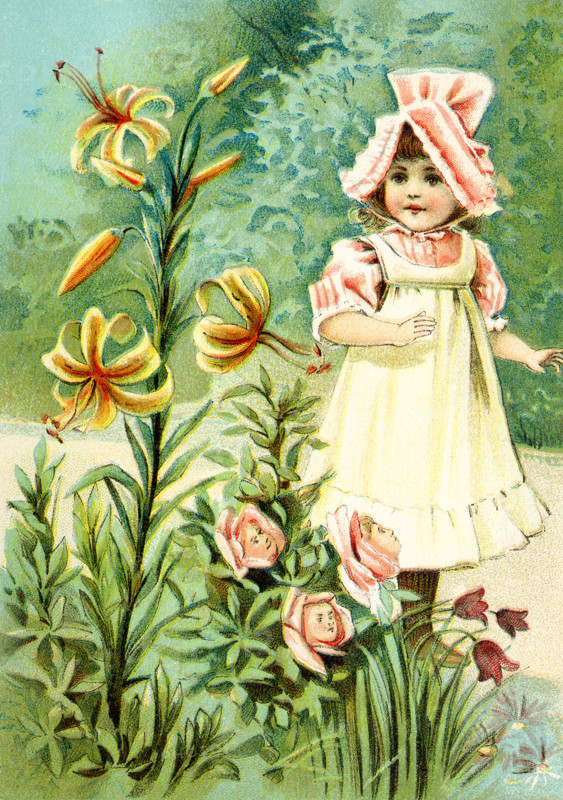 This is a scene from what Alice saw once she went through the Looking Glass and into the Looking Glass room in Lewis Carroll's ""Through the Looking Glass."" Here Alice is portrayed as a young girl and the Tiger-Lily flower is saying to her, ""We can Talk."" Lewis Carroll (Charles Lutwidge Dodgson) wrote the novel ""Through the Looking-Glass and What Alice Found There"" in 1871 as a sequel to ""Alice's Adventures in Wonderland."".