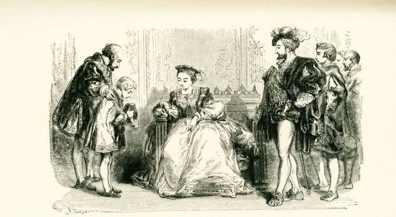 The caption for this illustration that dates to around 1865 reads: The king and princes, astonished at his learning, loaded him with praise, and declared that they would take under their protection the young Jacques. Francis I ruled from 1515 til his death in 1547.