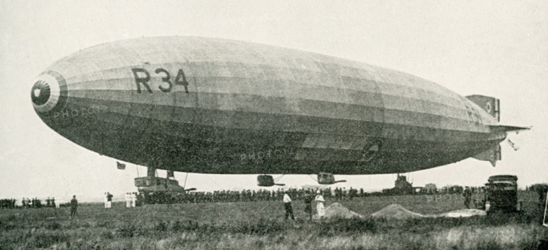 This photo dates to the early 1920s. The caption reads:The British Dirigible R-34 which flew across the Atlantic, July 6, 1919.