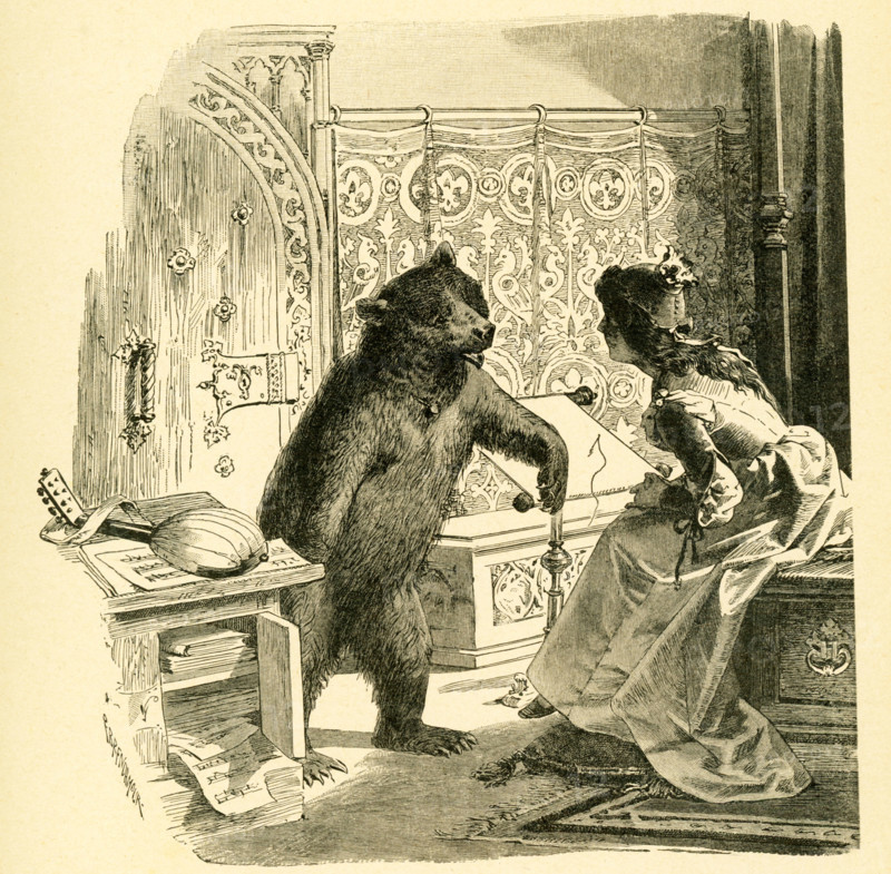 In 1812, the Grimm brothers, Jacob and Wilhelm, published Children and Household Tales, a collection German fairy tales. This illustration accompanied the tale Two Brothers. This image is from Grimms Eventyr (Grimm's Fairy Tales) by Carl Ewald, published in 1922. The frontispiece has the illustrations by Philip Grot Johann and R. Leinweber. Johann was a well-known German illustrator and did pieces for Goethe, but he considered his pieces for Grimm's tales very important. He died young and Leinweber succeeded him as illustrator for later editions of the tales. The tale: older brother. The animals they bring the older brother back to life.