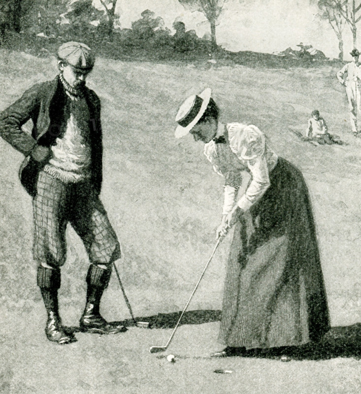 This 1897 illustration shows a man and woman on the green - playing golf.