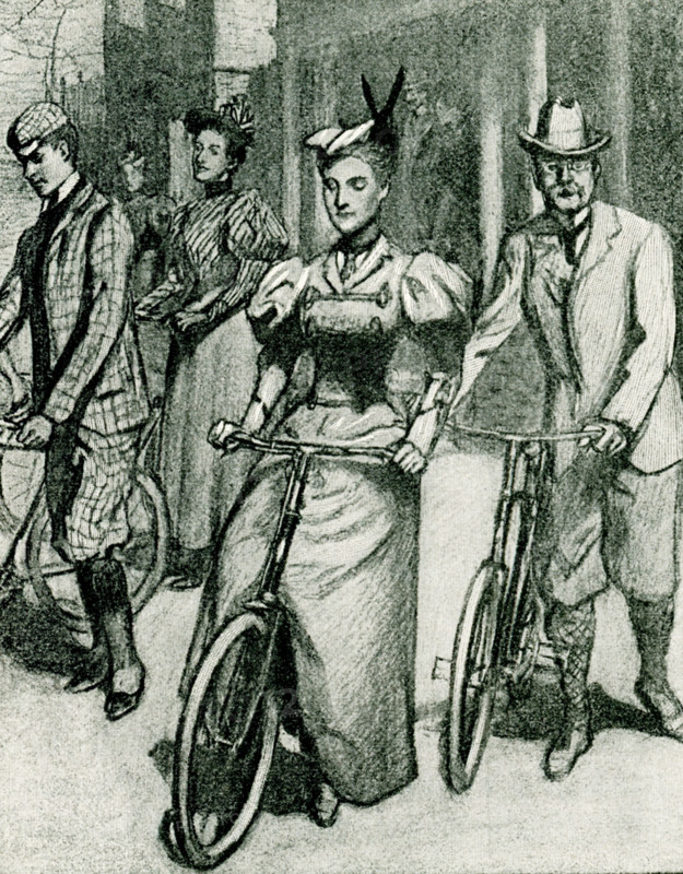 The 1897 caption for this illustration reads: The Wheel of Today,  The start from the Westchester Country Club.