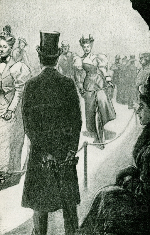 The 1897 caption for this illustration reads: The Wheel of Today, at the Michaux Club in New York.