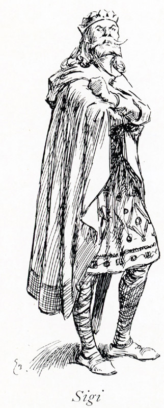 Sigi (or Siggi) is the forefather of the Volsung lineage. He is said to be one of the sons of Odin in the Volsung saga and Nafnaaeulur both. He has a son named Rerir. He was outlawed for murdering a thrall named Bredi who had outdone him in hunting.