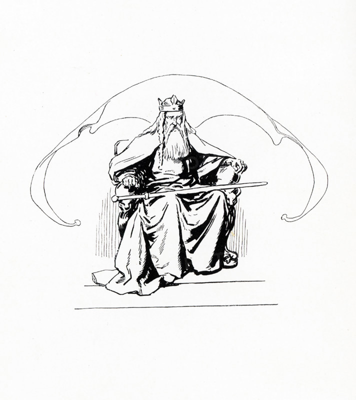 According to Norse mythology, Odin was one of the chief gods and the ruler of Asgard (the country or capital of the Norse gods). This illustration by Gordon Browne dates to 1913.