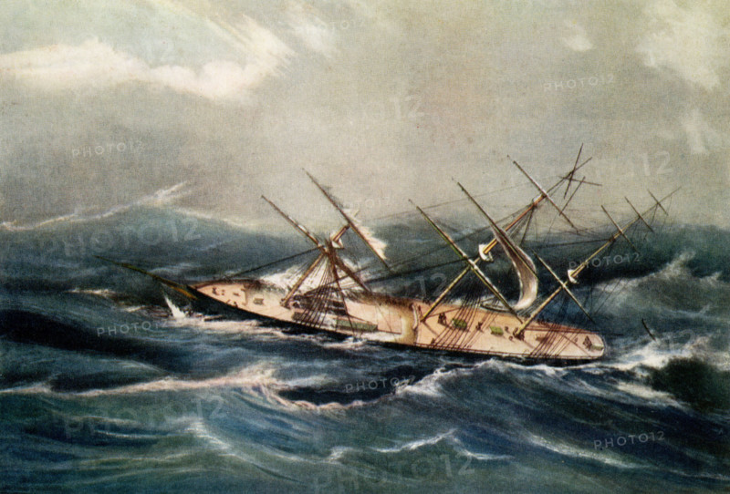 Clipper Ship 'Comet' of New York in a hurricane off Bermuda on voyage from New York to San Francisco October 2 1852 E C Gardner commander C Parsons publisher N Currier 1855.