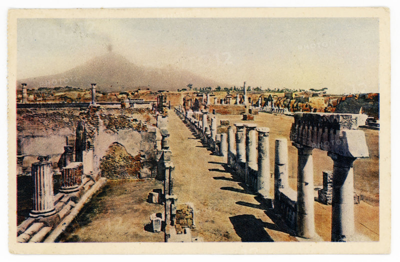 Postcard with general view of Forum at Pompeii in 1952.