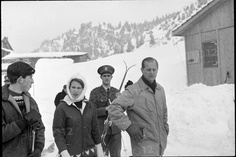 Charles, Anne and Prince Philip, skiing in Malbun, 1965.