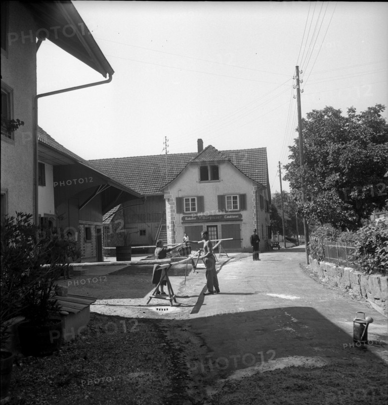 Locked farm due to foot-and-mouth disease in Wettingen, 1946.