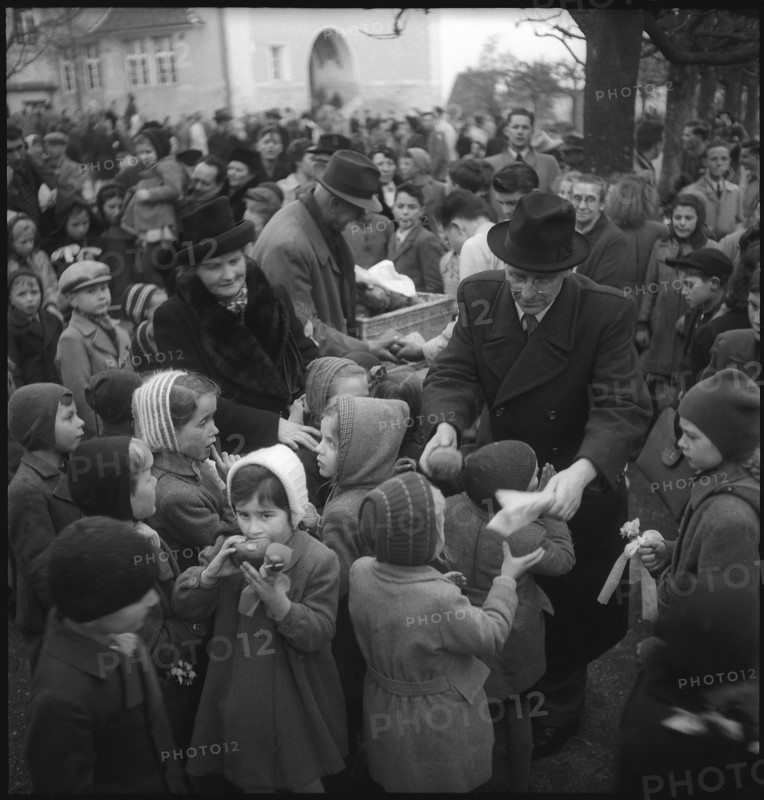 Catering for children at church bell lifting ceremony, Thalwil 1946.