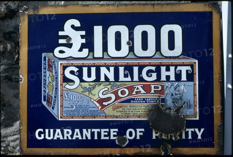 Enamel plate advertising for soap 1981.