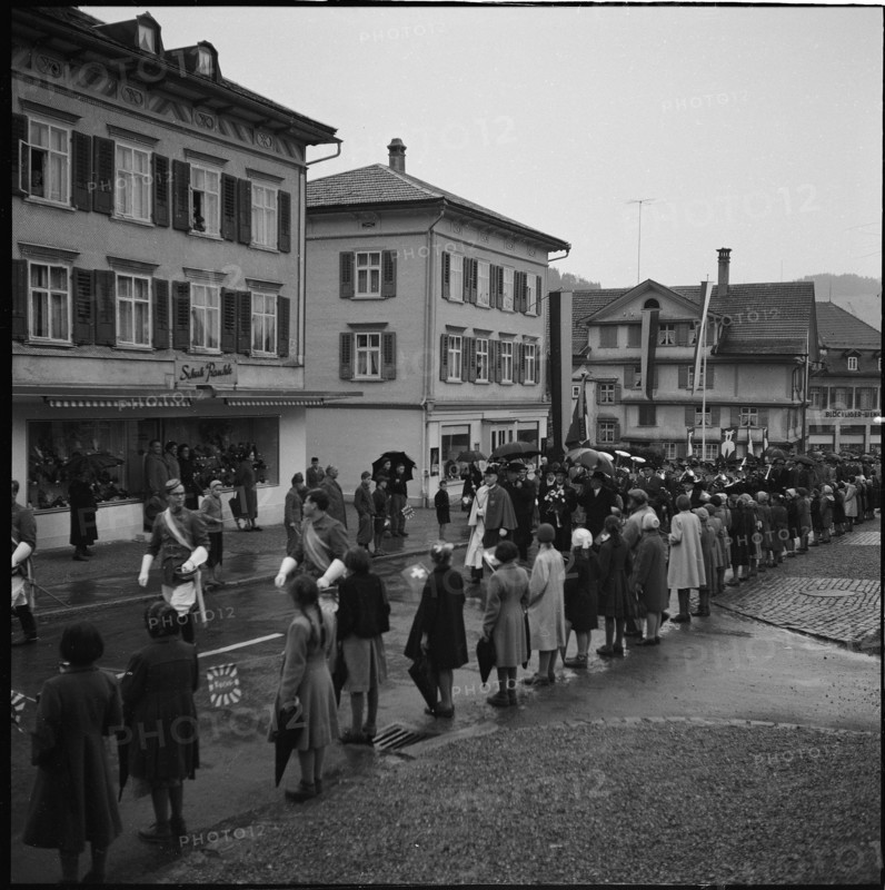 New elected federal president Thomas Holenstein visiting Butschwil; 1957.