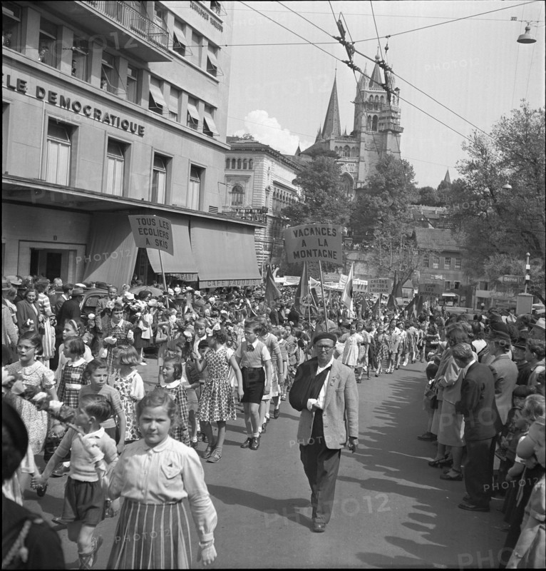 Children at May Day demonstration in Lausanne 1952.