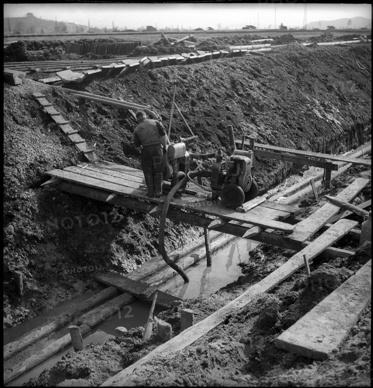 Farmland improvement in Rheintal 1949: drainage canal.