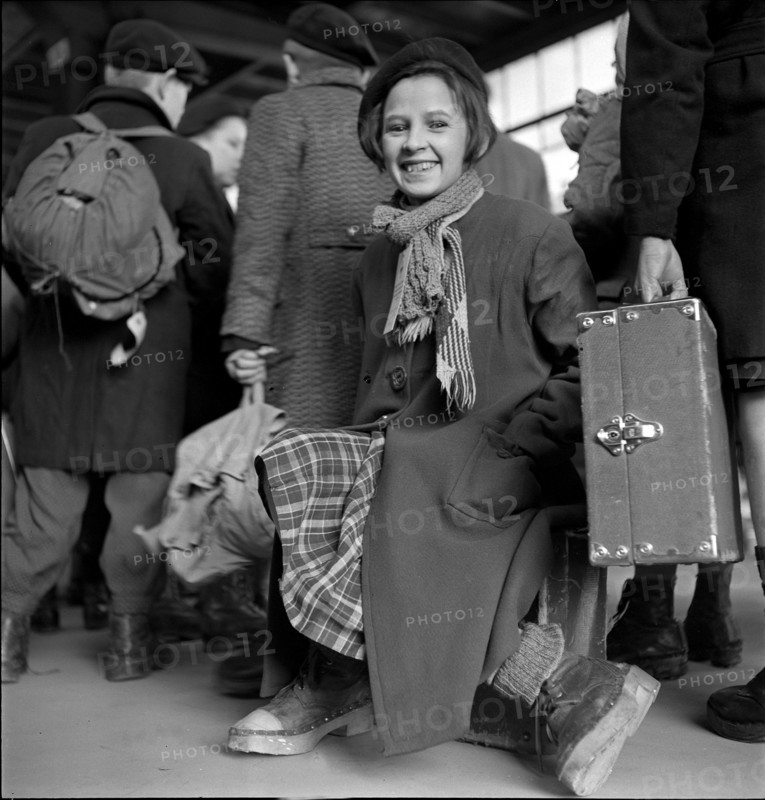 Refugee children from Normandy arriving in Geneva, 1945.