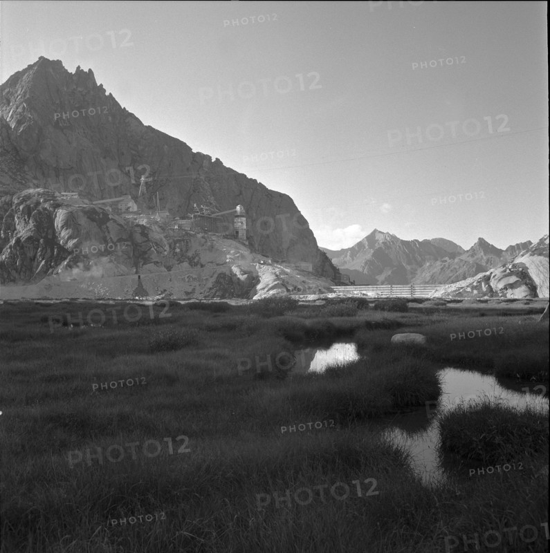 Albigna valley with dam building site 1957.