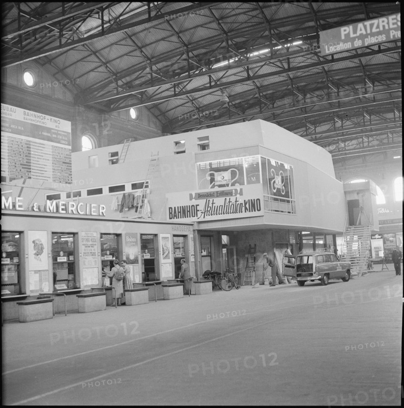 Cinema inside the station concourse Zurich Main Train Station 1958.