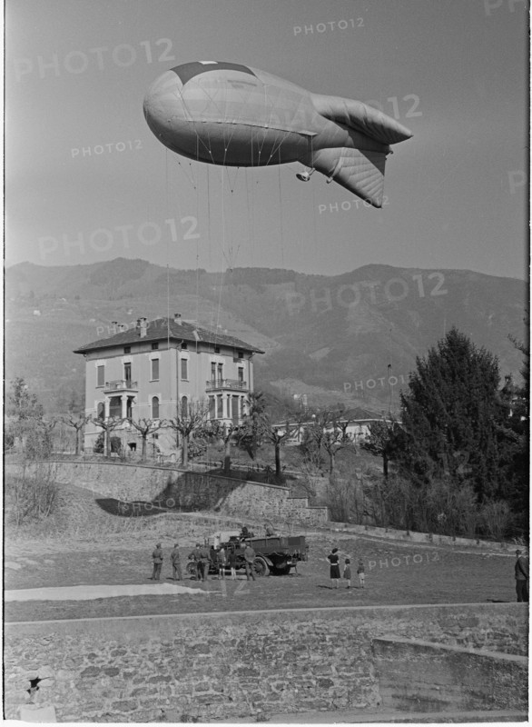 WW 2: marking the border with captive balloon near Chiasso, 1945.