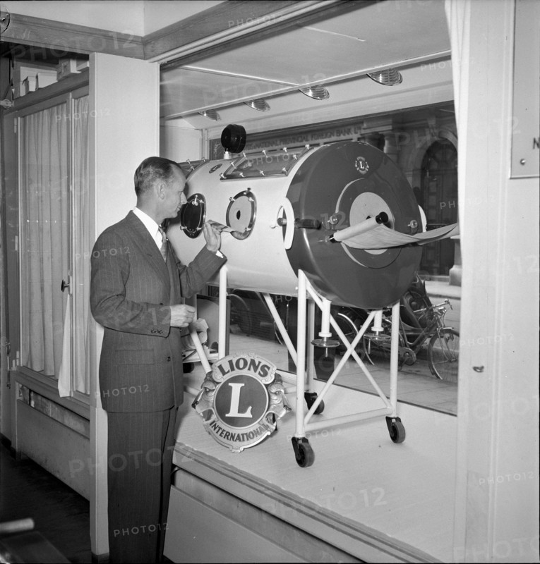 Lions Club donates iron lung, Geneva 1950.