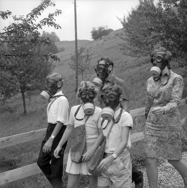 Testing the new gas masks for civilians, 1967.