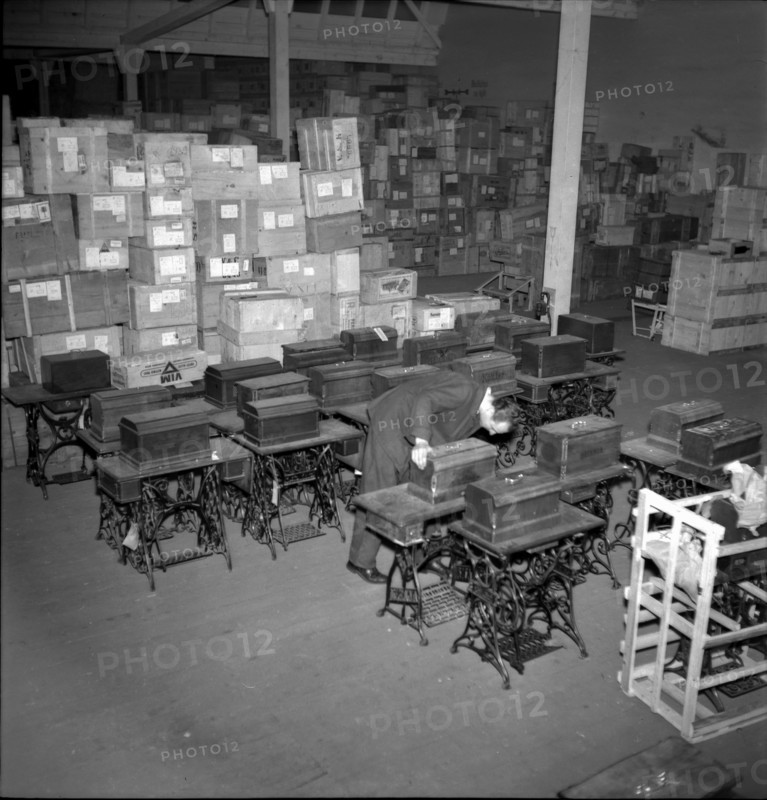 Swiss donation delivering sewing machines, 1945.