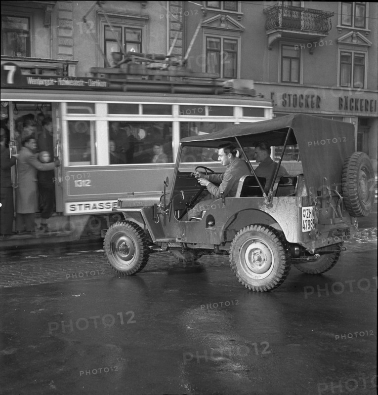 Civilian use of military Jeep, Zurich 1950.
