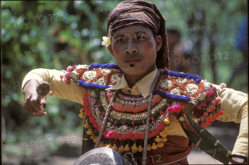 Man doing a folk dance on Lombok island, 1986.