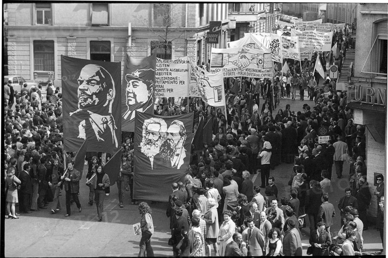 May Day demonstration in Zurich 1972, communists.