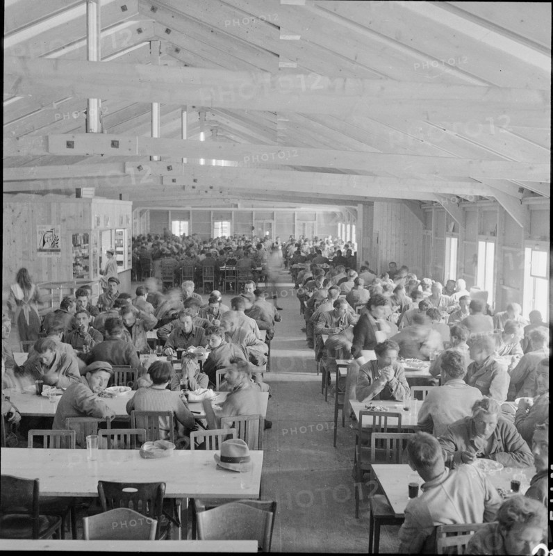 Power station construction, canteen at Moiry workers' housing estate 1956.