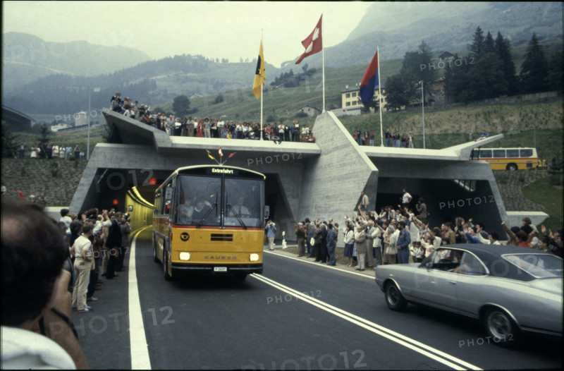 Opening Gotthard tunnel, south portal, 1980.