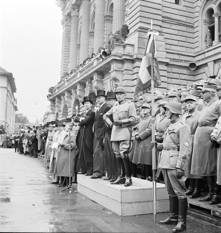 Federal councils and general at federal parliament building Berne 1945.