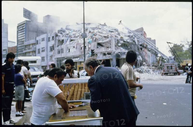 Ice-cream stall at the earthquake Mexico City 1985.