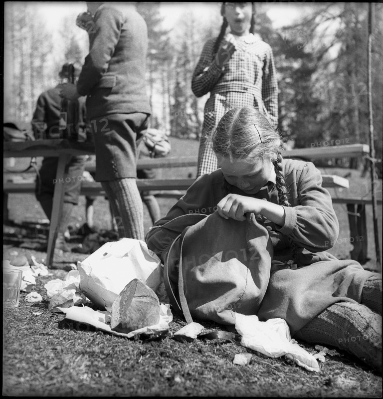 Pupils having a picnic in 1945.