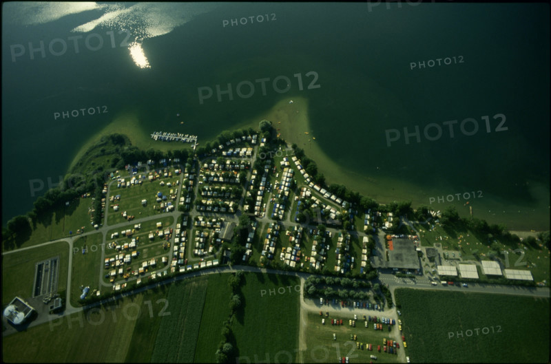 Lake Sempach with swimming baths and camping site, 1981.