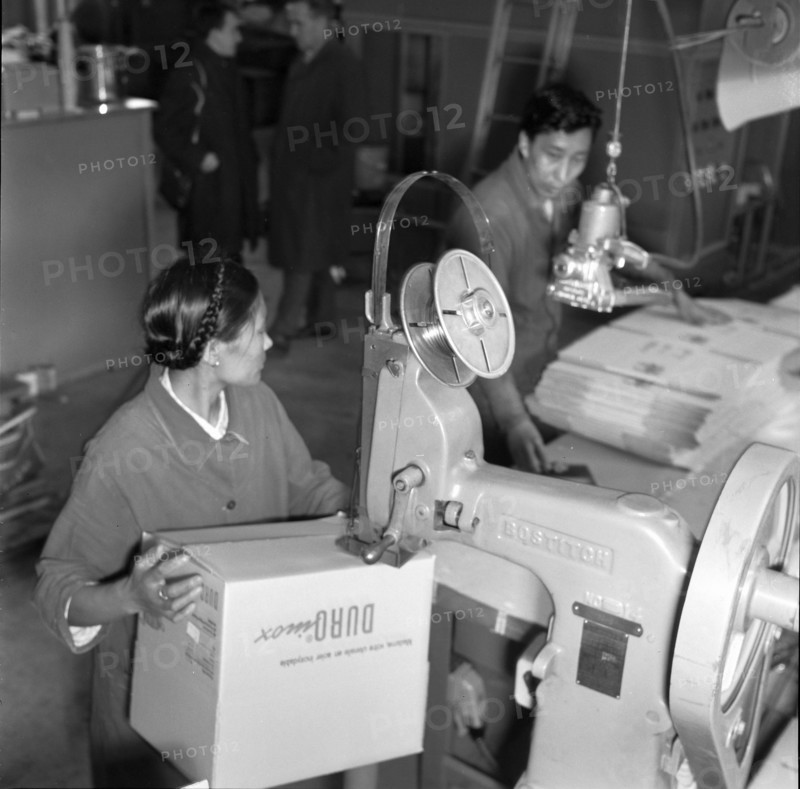 Tibetan refugees working in Pan factory, Rikon 1967.