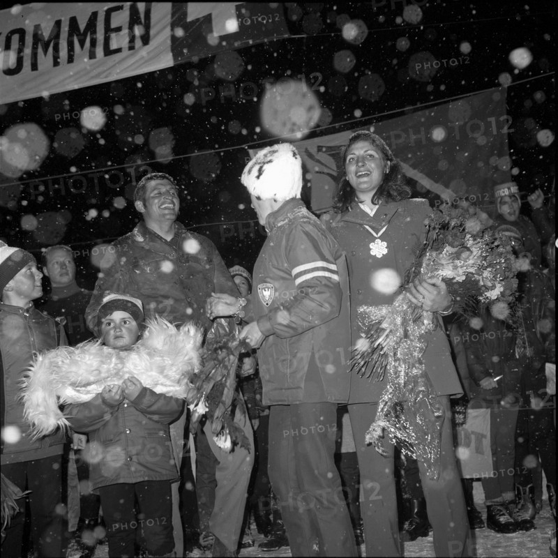 Celebration for downhill world champion Annerösli Zryd, Adelboden 1970