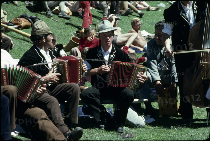 Folk music band at the sheep festival, Gemmi pass 1980