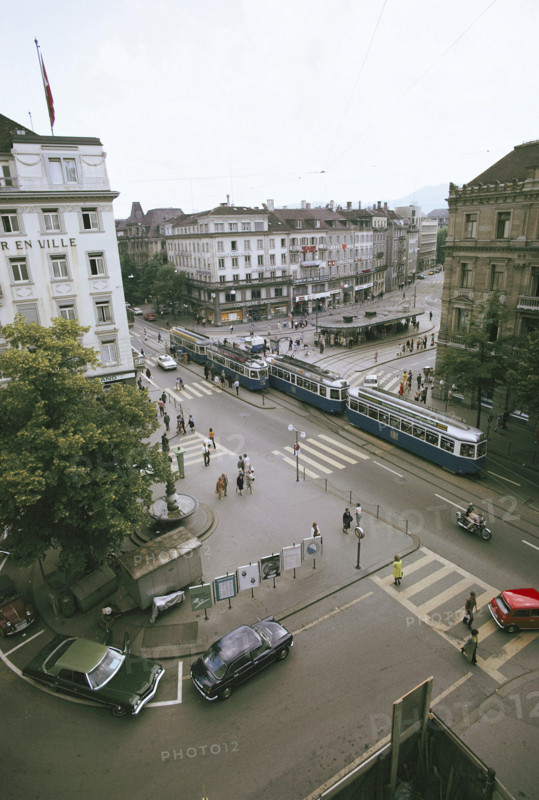 tram at Paradeplatz in Zurich, 1973