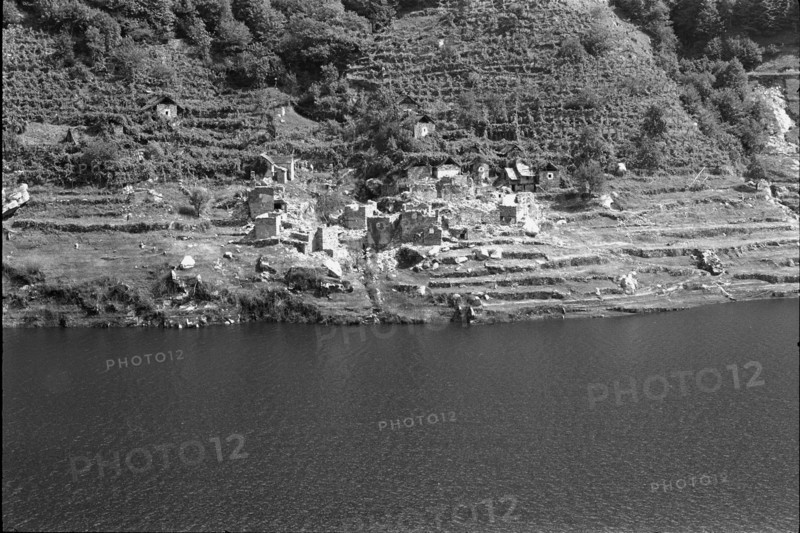 Corippo flooded in the water of Vercasca reservoir in 1966