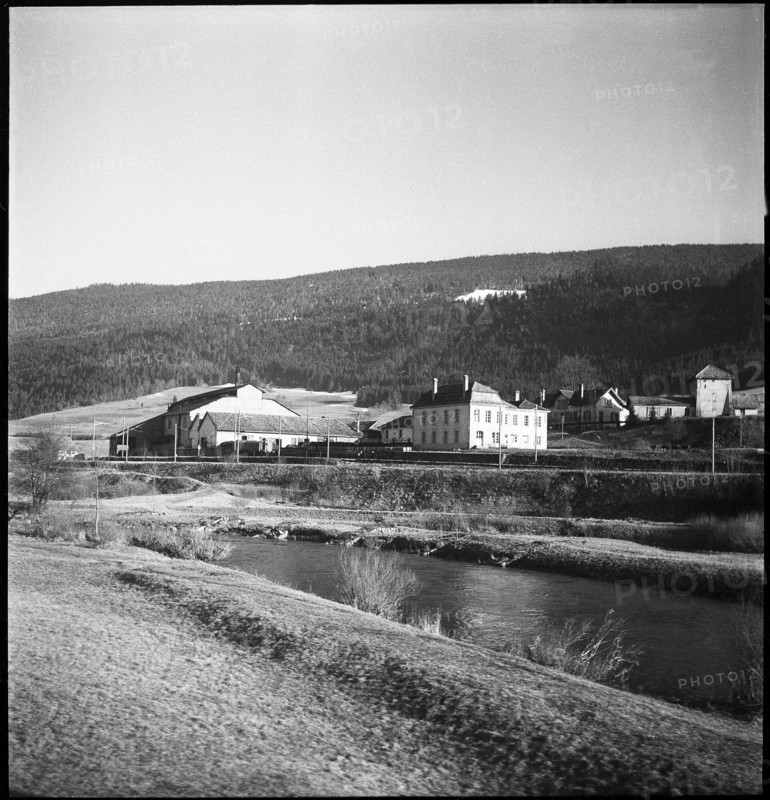 Val de Travers, Travers, river L' Areuse and asphalt mine; 1950