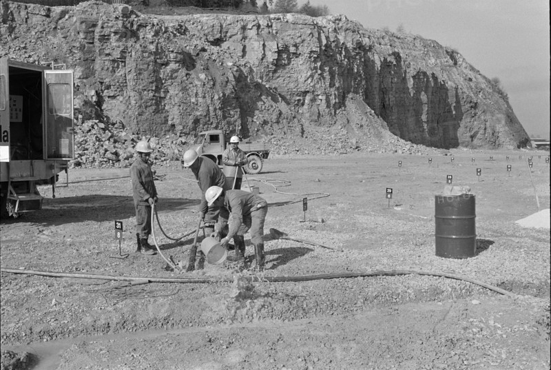 Preparations for blasting at quarry Mellikon 1970