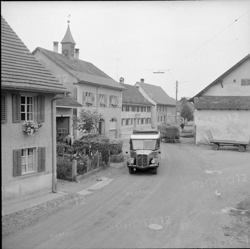Swiss post bus in Büsingen; 1955