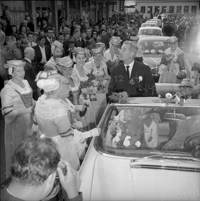 Roger Bonvin, newly elected federal councilor visiting Sion; 1962